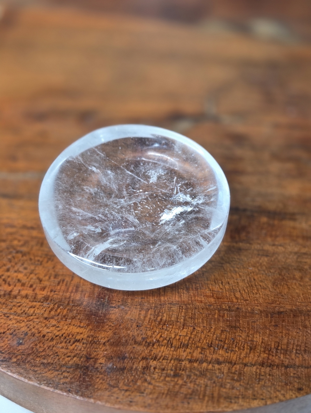 Clear Quartz Dish With Rainbows 2 Inch